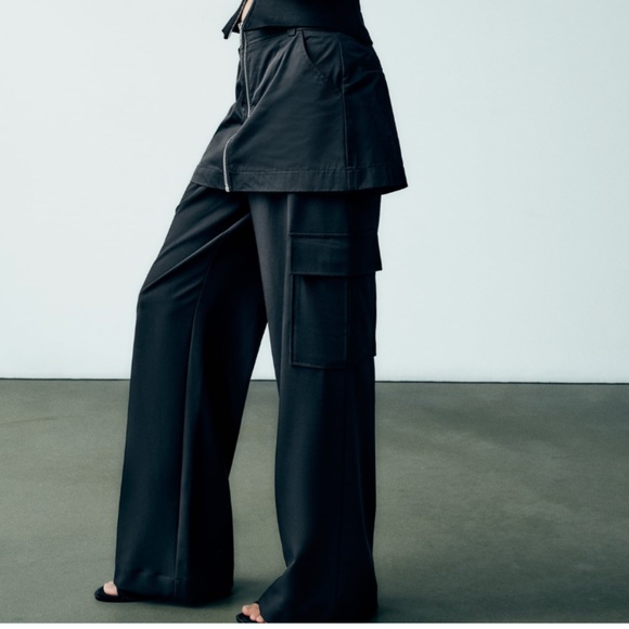 Zara black wide leg high waist skort skirt pant NWT - Picture 11 of 11